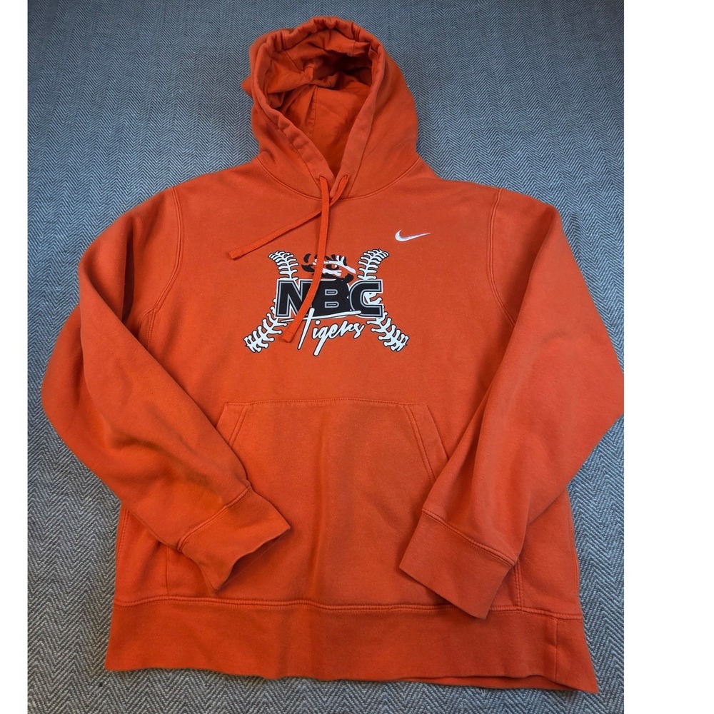Nike NBC Tigers Baseball Hoodie Orange Graphic Pullover Sweatshirt Mens Medium